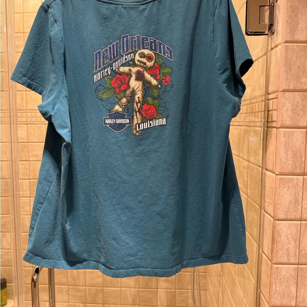 Harley-Davidson Teal & Orange Studded Graphic Women's Tee Shirt - Picture 4 of 5
